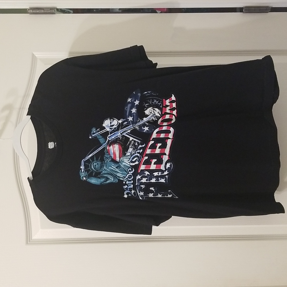 American Summer Biker Ride on Freedom Patriotic Short Sleeve T-shirt Size XL